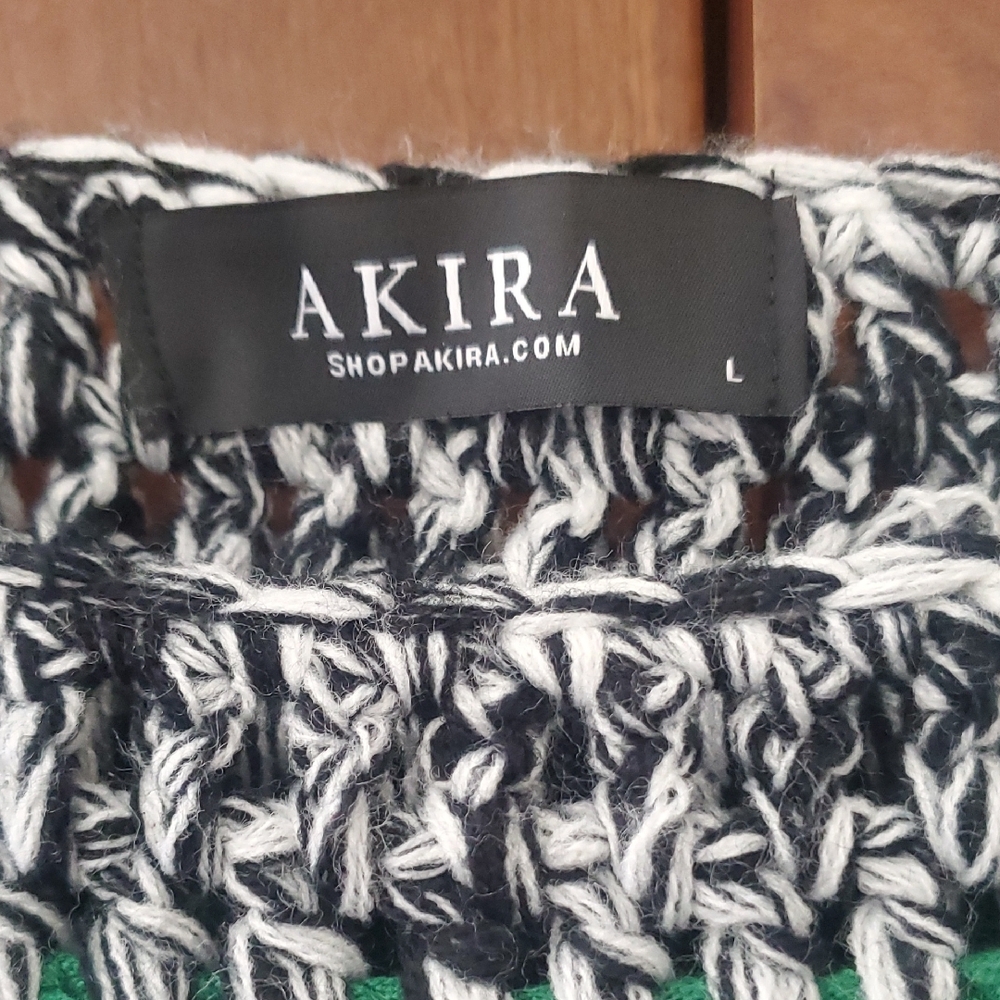 AKIRA Crocheted Multi-Stripe Scoop Neck Sweater in Pink, Yellow & Green - Picture 2 of 10